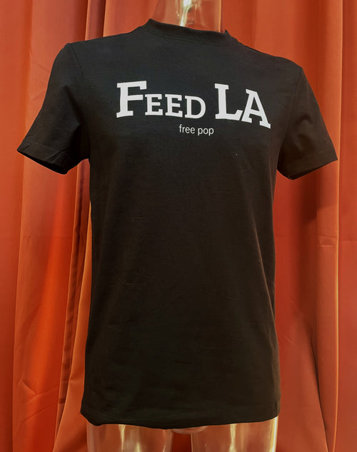 "Feed LA free pop" T-Shirt, white print on black