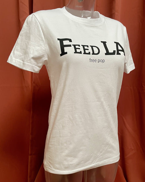 "Feed LA free pop" T-Shirt, black print on white