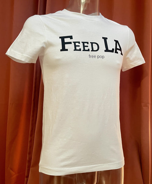 "Feed LA free pop" T-Shirt, black print on white