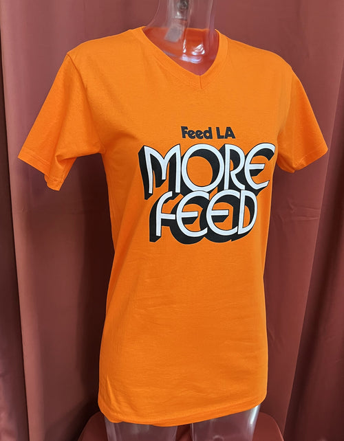 "Feed LA More Feed" T-Shirt, b/w print on orange
