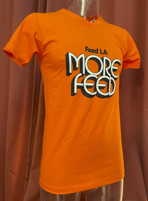 "Feed LA More Feed" T-Shirt, b/w print on orange